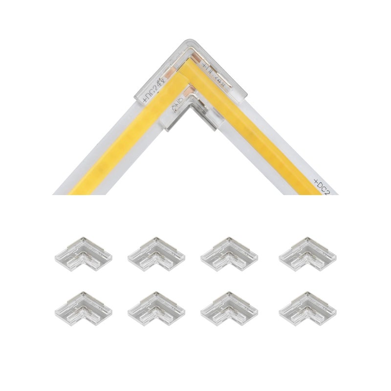 Tatazone 8pcs 2PIN Transparent L Shape COB Connectors for Single Color COB Light Strips Solerless Corner Connection (0.39(8mm)-2PIN-L Shape) - Image 1