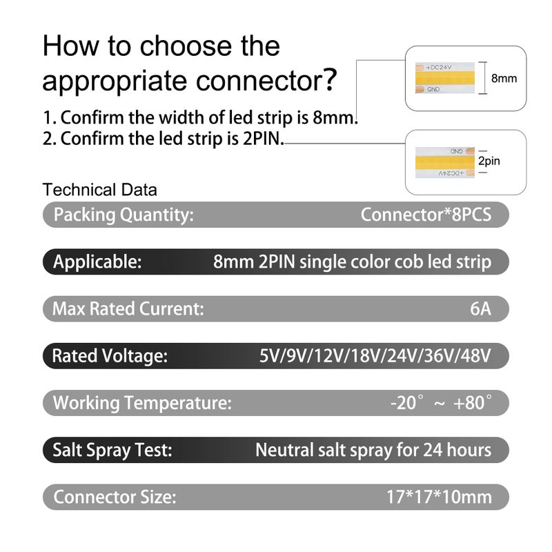 Tatazone 8pcs 2PIN Transparent L Shape COB Connectors for Single Color COB Light Strips Solerless Corner Connection (0.39(8mm)-2PIN-L Shape) - Image 2
