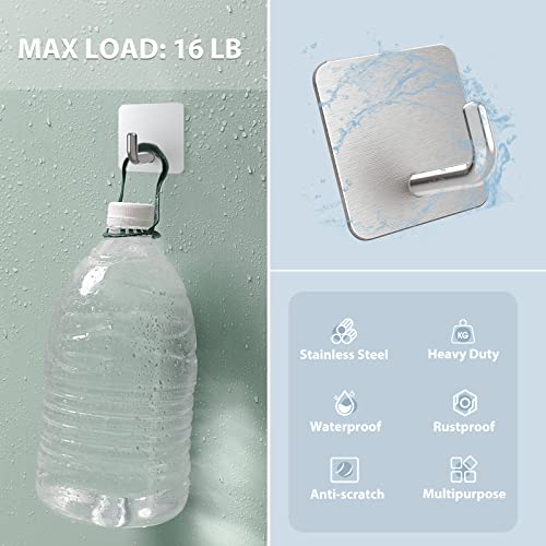 VIS'V Adhesive Hooks, Metal Shower Wall Stick on Hooks, Waterproof, 2 Extra Adhesive Strips, Silver, 4 Pcs - Image 4