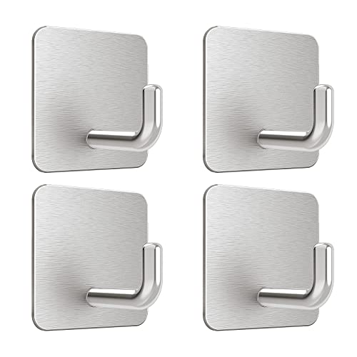 VIS'V Adhesive Hooks, Metal Shower Wall Stick on Hooks, Waterproof, 2 Extra Adhesive Strips, Silver, 4 Pcs - Image 1