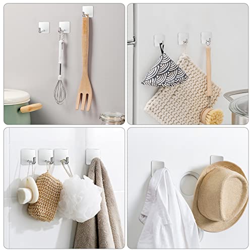 VIS'V Adhesive Hooks, Metal Shower Wall Stick on Hooks, Waterproof, 2 Extra Adhesive Strips, Silver, 4 Pcs - Image 2