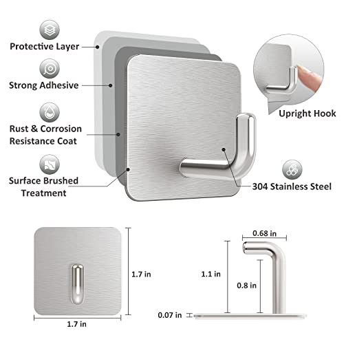 VIS'V Adhesive Hooks, Metal Shower Wall Stick on Hooks, Waterproof, 2 Extra Adhesive Strips, Silver, 4 Pcs - Image 3