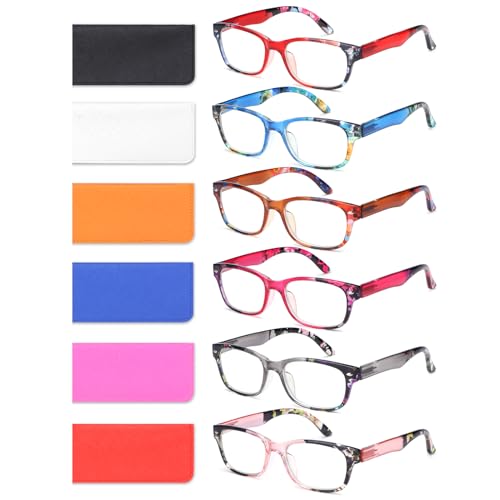 BLOEXCLU 6 Pack Reading Glasses for Women Men Blue Light Blocking Spring Hinge Computer Readers, Anti Eyestrain/Glare (6 Mixed C2, 1.5, Diopters) - Image 1