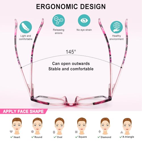 BLOEXCLU 6 Pack Reading Glasses for Women Men Blue Light Blocking Spring Hinge Computer Readers, Anti Eyestrain/Glare (6 Mixed C2, 1.5, Diopters) - Image 4