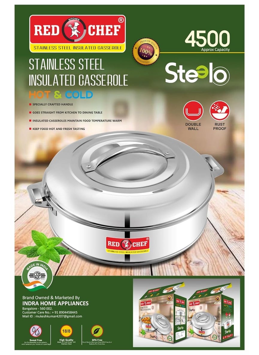 Red Kitchen Chef Red Kitchen Chef Stainless Steel Steelo Cassorole Easy to Carry Hot Boxes for Kitchen Hot Food Easy to Store 4500 ml  - Image 5