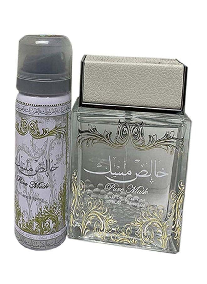 مسك - مجموعة هدايا المسك النقي من لطافة مكونة من قطعتين (1 ماء عطر خاليش مسك 100 مل، 1 بخاخ مزيل العرق 75 مل) (1 Khalish Musk EDP 100ml, 1 Deo Spray 75ملليلتر - Image 1