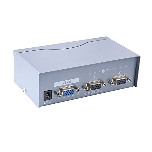 DTech 2 Way Powered VGA Splitter Amplifier Box High Resolution 1080p SVGA Video 1 in 2 Out 250 Mhz for 1 PC to Dual Monitor Computer - Image 1