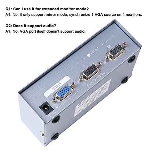 DTech 2 Way Powered VGA Splitter Amplifier Box High Resolution 1080p SVGA Video 1 in 2 Out 250 Mhz for 1 PC to Dual Monitor Computer - Image 3