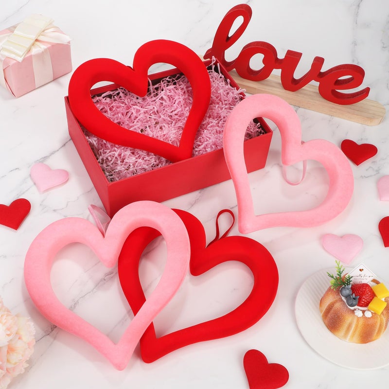 Aneco 6 Pieces Valentineâ€˜s Day 3D Velvet Heart Hanging Ornament 9.45 Inch Foam Heart Wreaths for Valentineâ€˜s Day Wedding Anniversary Front Door Home Decor, Red and Pink - Image 4