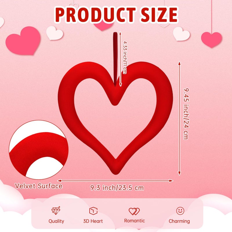 Aneco 6 Pieces Valentineâ€˜s Day 3D Velvet Heart Hanging Ornament 9.45 Inch Foam Heart Wreaths for Valentineâ€˜s Day Wedding Anniversary Front Door Home Decor, Red and Pink - Image 2
