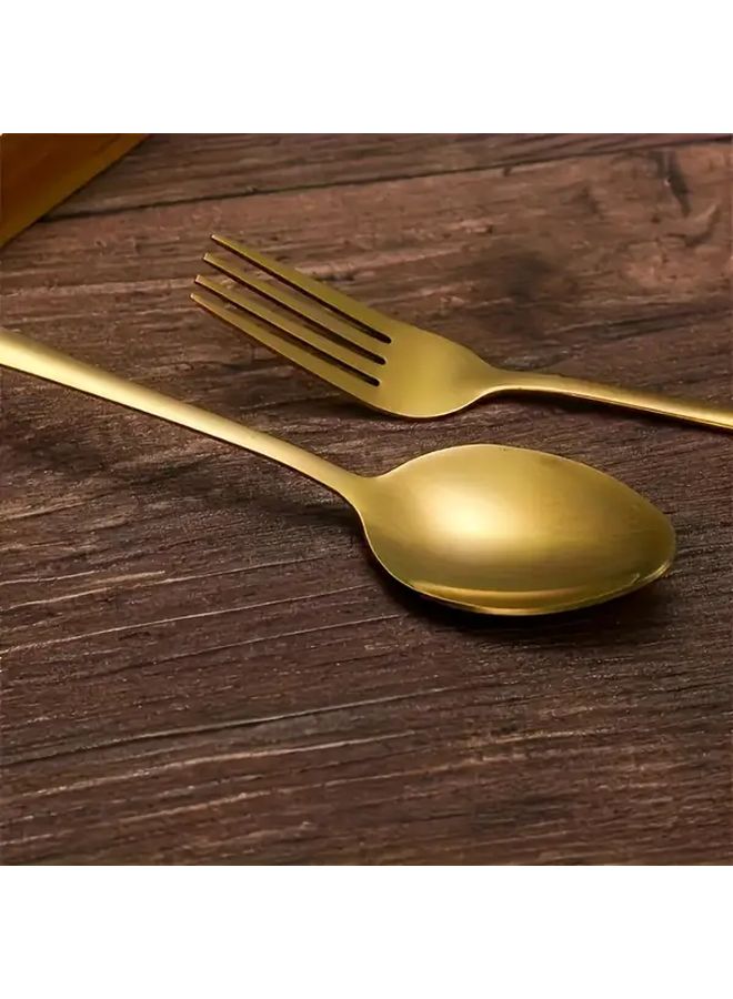 Golden Stainless Steel Fork and Spoon Set 4 Pcs Mirror Polished Dishwasher Safe - Image 4