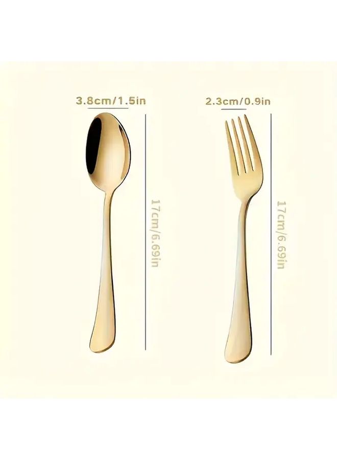 Golden Stainless Steel Fork and Spoon Set 4 Pcs Mirror Polished Dishwasher Safe - Image 3
