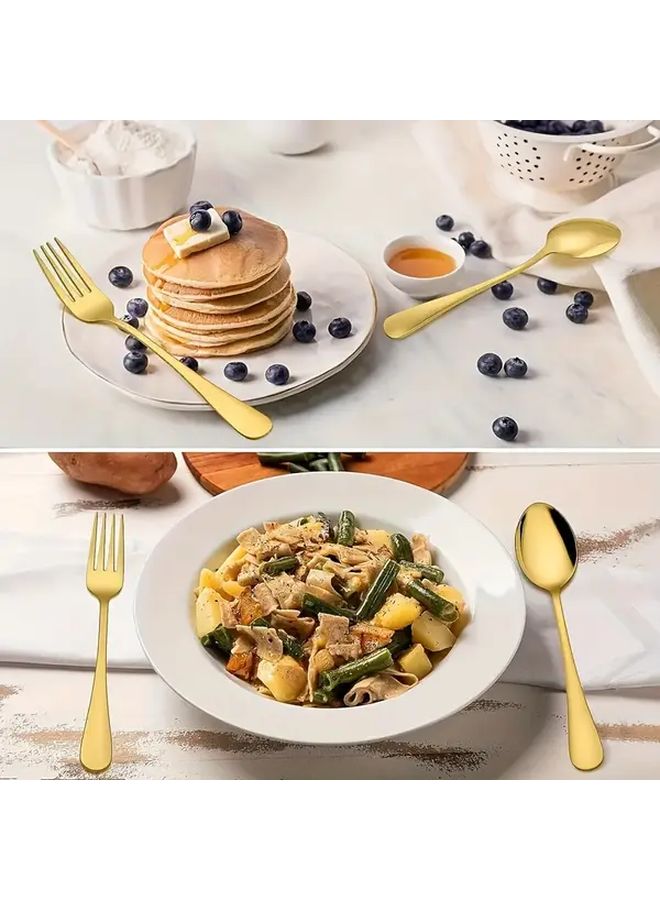 Golden Stainless Steel Fork and Spoon Set 4 Pcs Mirror Polished Dishwasher Safe - Image 5