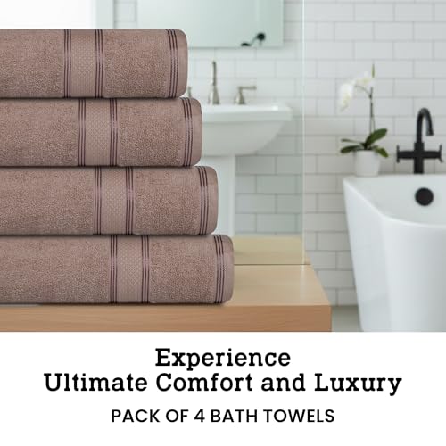 Casa Lino Brown Bath Towels Set of 4 (54" x 27") - Large Bathroom Towel Set - 100% Cotton Towels for Bathroom - Highly Absorbent & Quick Dry Bath Towel Multipack - New Apartment Essentials - Image 3