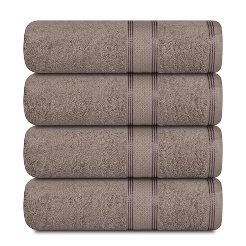 Casa Lino Brown Bath Towels Set of 4 (54" x 27") - Large Bathroom Towel Set - 100% Cotton Towels for Bathroom - Highly Absorbent & Quick Dry Bath Towel Multipack - New Apartment Essentials - Image 1