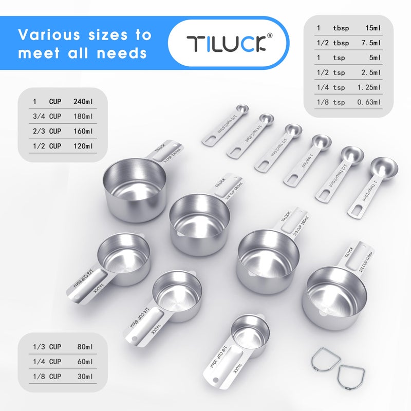 TILUCK Stainless Steel Measuring Cups & Spoons Set,Coffee Scoop Spoon,Kitchen Gadgets for Cooking & Baking,Set of - Image 2