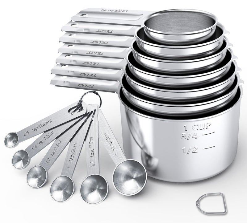 TILUCK Stainless Steel Measuring Cups & Spoons Set,Coffee Scoop Spoon,Kitchen Gadgets for Cooking & Baking,Set of - Image 1