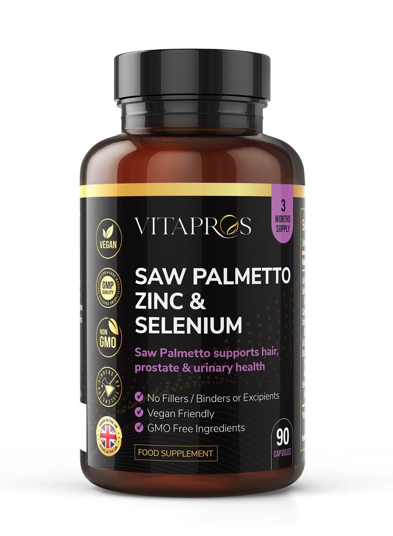 Vitapros Saw Palmetto, Zinc & Selenium – Prostate & Men’s Health Support – Supports Normal Cholesterol, Testosterone & Antioxidant Protection – Daily Men’s Supplement - Image 1