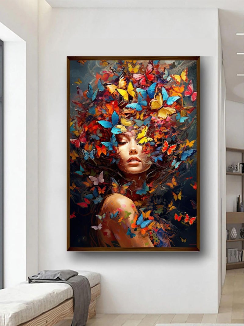 Artsense beautiful women butterfly Abstract art print Wall Painting for Living Room bedroom office Multicolor with premium frame 20x30 inches 50x71cm