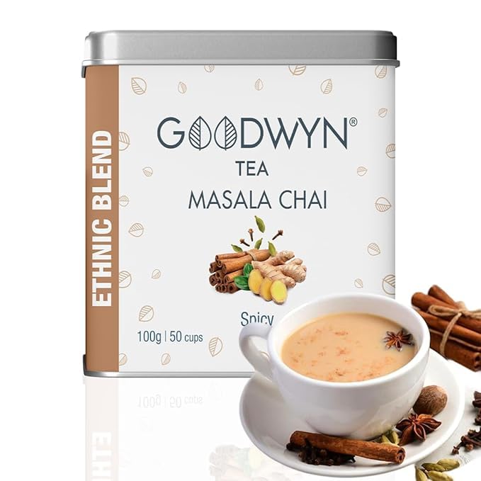 Goodwyn Kadak Masala Chai (100g) - Assam Tea with Cardamom, Cinnamon, Clove, Ginger & Black Pepper | Black & Milk Tea | Boosts Immunity, Aids Digestion & Energy | Export Quality | Reusable Tin Can - Image 1
