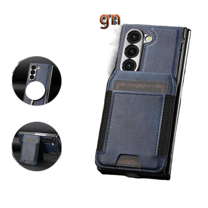 MagSafe Case Leather Texture for Samsung Galaxy Z Fold 7 and Card Holder and Kickstand and Anti Fingerprint in Black finish - Image 4