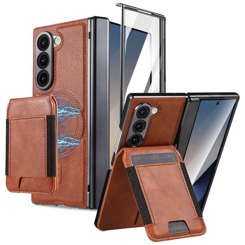 MagSafe Case Leather Texture for Samsung Galaxy Z Fold 7 and Card Holder and Kickstand and Anti Fingerprint in Black finish - Image 3