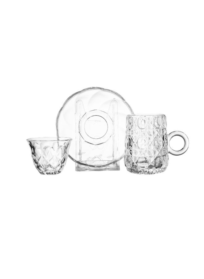 Saudi tea and coffee cups set with saucers made of clear glass, consisting of 6 cups + 6 tea saucers + 6 Saudi coffee cups - Image 4