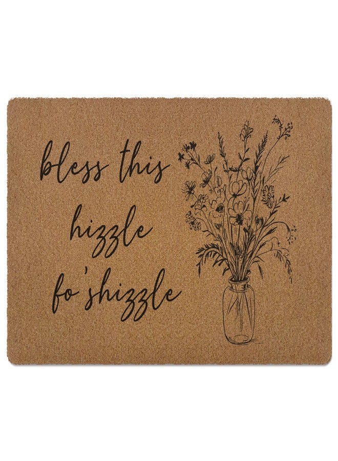 huester Funny Floral Door Mat, Funny Welcome Mat, Bless This Hizzle Fo Shizzle Minimalist Wildflowers Decorative Home Indoor Outdoor Porch Front Door Entrance Outside Welcome Doormat, 17x30 Inch - Image 1