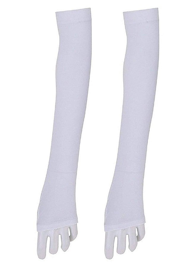 Kuber Industries Kuber Industries Cotton 2 Piece Full Hand Arm Sleeves Gloves Set - White, Standard - Image 2