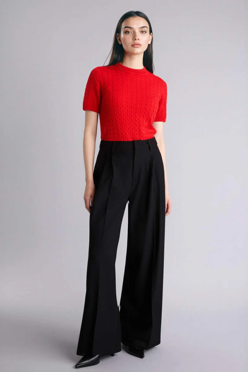 ديفاكتو High Waist Wide Leg Trousers