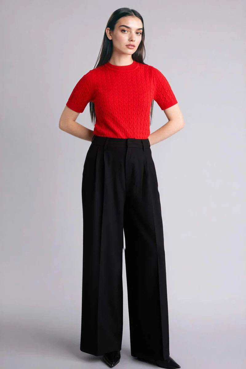 ديفاكتو High Waist Wide Leg Trousers