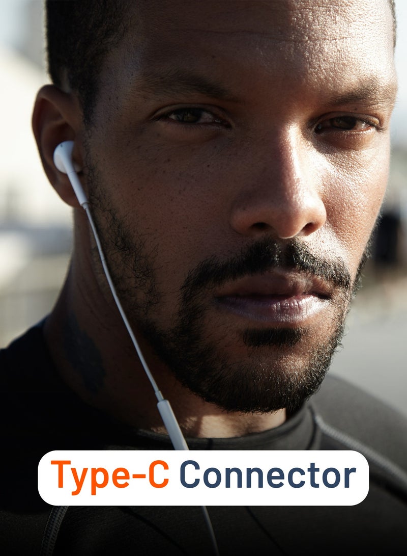 porodo Mono/Single Type-C Earphone With 3-Button Controls - White - Image 5