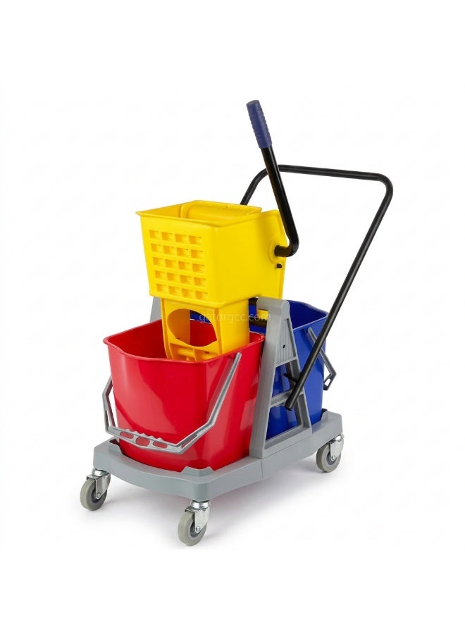 Gator Double-Bucket Mop Trolley | Side-Press Wringer | 360-Degree Rotating Swivel Wheels | Heavy-Duty | Suitable For Restaurants, Offices, Commercial Use, Hotels, & Villas | 17 x 17 Liters - Image 1