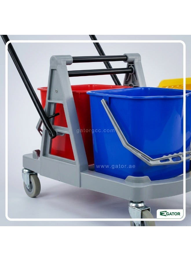 Gator Double-Bucket Mop Trolley | Side-Press Wringer | 360-Degree Rotating Swivel Wheels | Heavy-Duty | Suitable For Restaurants, Offices, Commercial Use, Hotels, & Villas | 17 x 17 Liters - Image 3