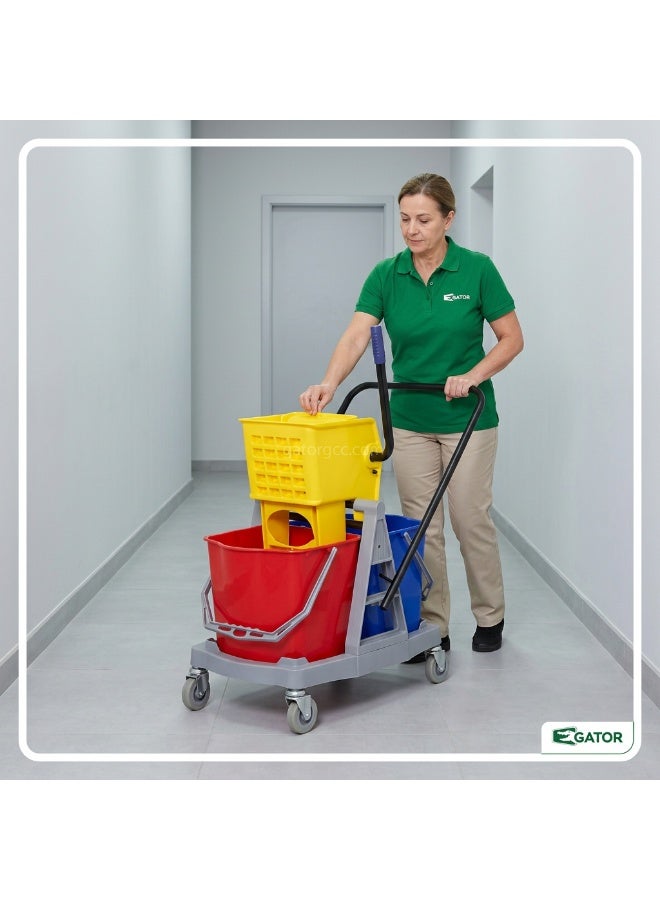 Gator Double-Bucket Mop Trolley | Side-Press Wringer | 360-Degree Rotating Swivel Wheels | Heavy-Duty | Suitable For Restaurants, Offices, Commercial Use, Hotels, & Villas | 17 x 17 Liters - Image 4