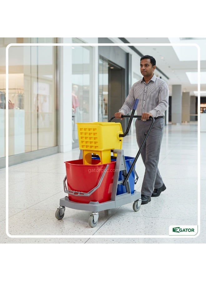 Gator Double-Bucket Mop Trolley | Side-Press Wringer | 360-Degree Rotating Swivel Wheels | Heavy-Duty | Suitable For Restaurants, Offices, Commercial Use, Hotels, & Villas | 17 x 17 Liters - Image 5
