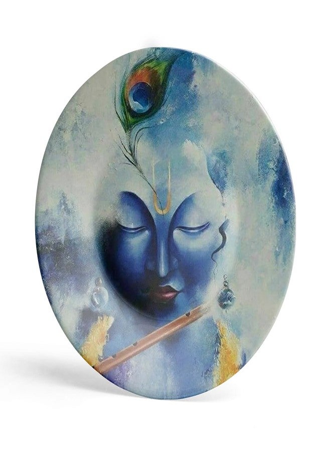 Clapcart Ceramic Decorative Wall and Table Top Printed Plate/Platter with Stand and Hook, for Living Room, Home, Hotel and Office (Lrod Krishna Face Art Print, Size 8 x 8 inches Plate) - Image 1