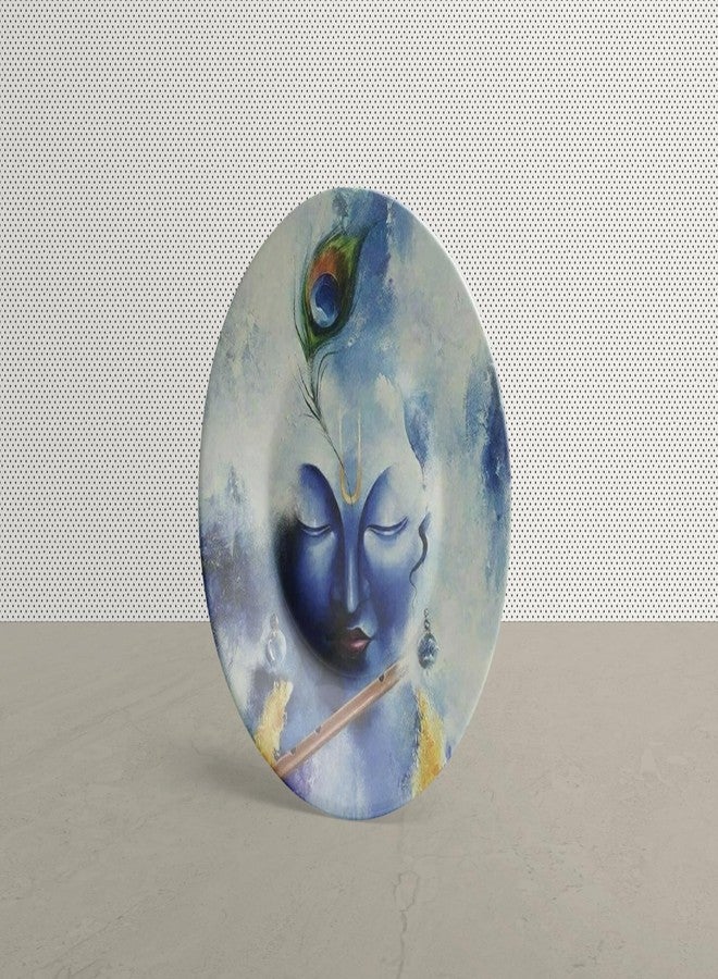 Clapcart Ceramic Decorative Wall and Table Top Printed Plate/Platter with Stand and Hook, for Living Room, Home, Hotel and Office (Lrod Krishna Face Art Print, Size 8 x 8 inches Plate) - Image 2