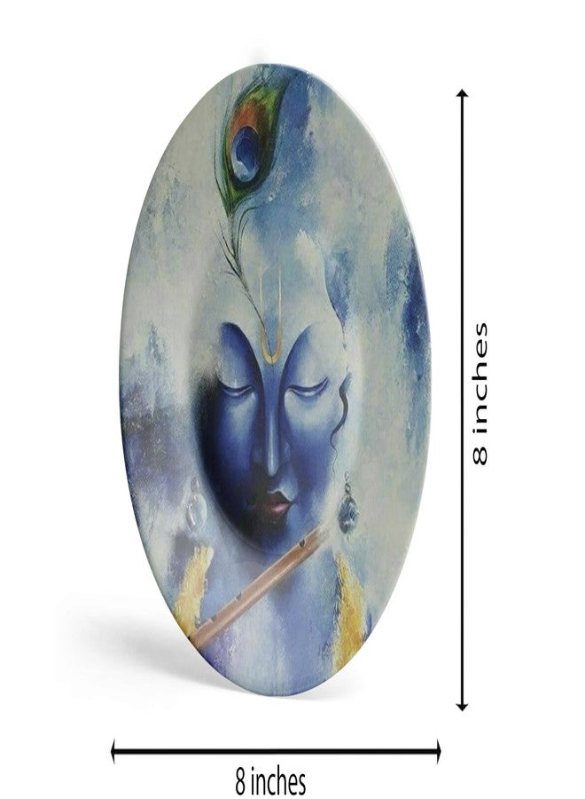 Clapcart Ceramic Decorative Wall and Table Top Printed Plate/Platter with Stand and Hook, for Living Room, Home, Hotel and Office (Lrod Krishna Face Art Print, Size 8 x 8 inches Plate) - Image 4