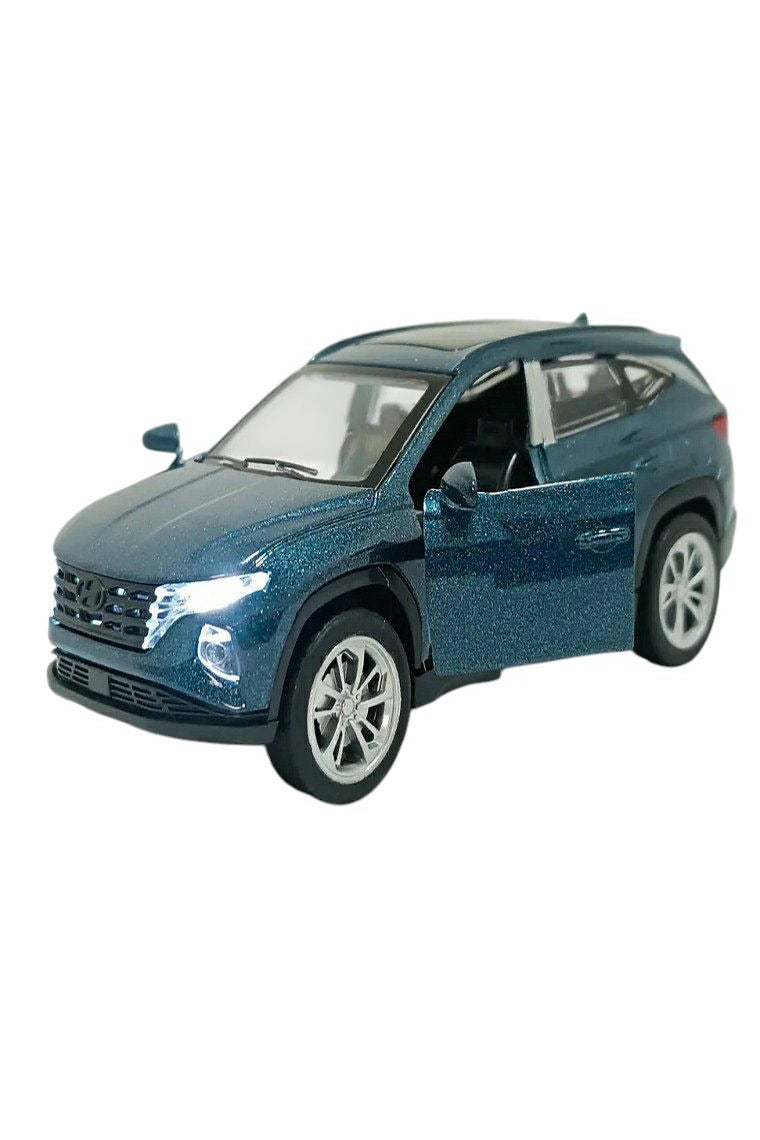 داي كاست سيارة هيونداي توسان SUV نموذج مصبوب بمقياس 1/46 مع أضواء وصوت – سيارة رياضية مصنوعة من سبيكة معدنية مصبوبة – أبواب أمامية تفتح – الحجم حوالي 12.7 سم (بدون صندوق – أزرق ميتاليك) - Image 1