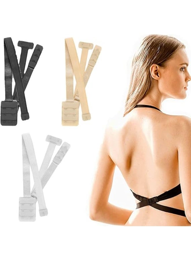 3 Pieces Adjustable Low Back Bra Extenders for Women – 2 Hook Bra Extension Strap Set – Backless Bra Extender for Dresses – Comfortable Fit Bra Band Expander in 3 Colors - Image 1