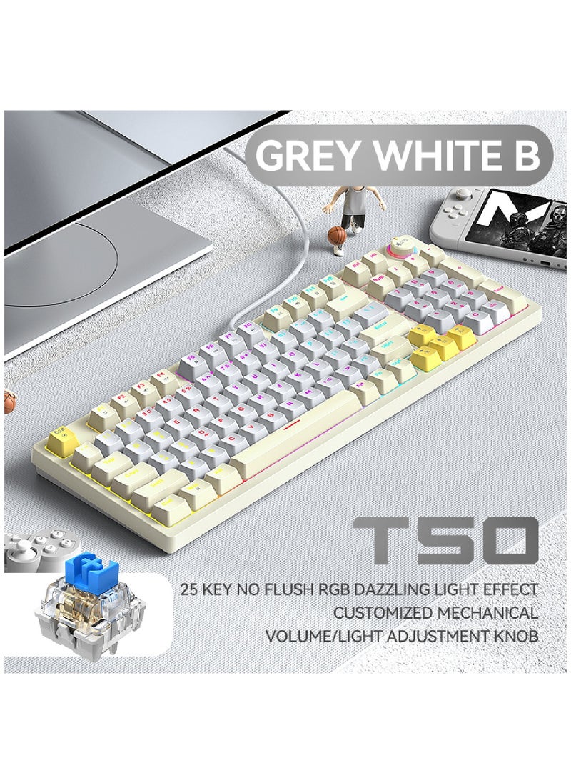 T-WOLF - 80% Mechanical Gaming Keyboard LED Backlit Compact 97 Keys Wired Mechanical Keyboard With Volume Control Knob  Switch Keyboard for Gaming or Office - Image 1