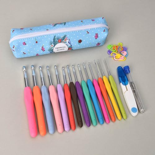 RangTeq 14 Size Crochet Hooks Set,Multicolor,2mm(B)-10mm(N) Ergonomic Crochet Hooks with Case for Arthritic Hands, Extra Long Crochet Needles - Image 2
