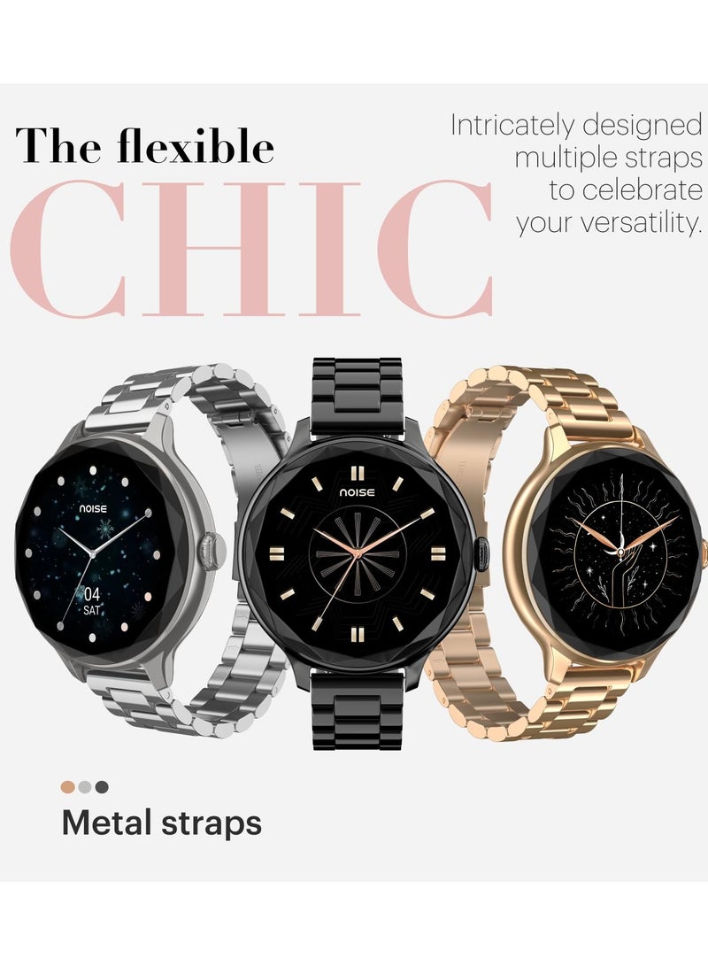 Noise Diva with Diamond Cut Dial, Glossy Metallic Finish, AMOLED Display, Premium Metal Straps, 100+ Watch Faces, Female Cycle Tracker Smart Watch for Women (Metallic Black)  - Image 3