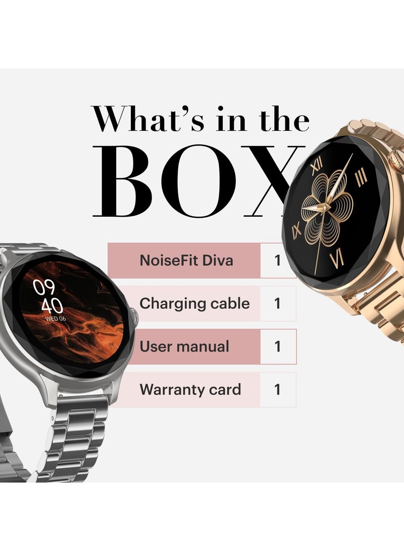 Noise Diva with Diamond Cut Dial, Glossy Metallic Finish, AMOLED Display, Premium Metal Straps, 100+ Watch Faces, Female Cycle Tracker Smart Watch for Women (Metallic Black)  - Image 4