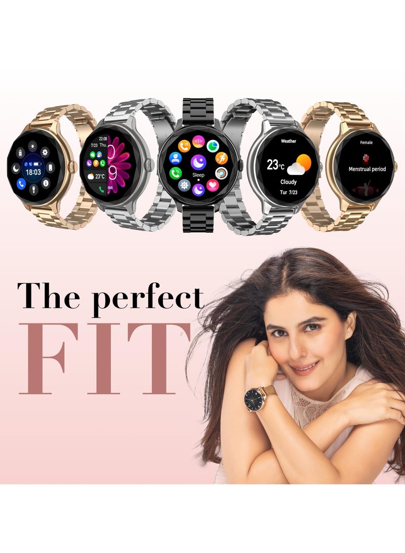 Noise Diva with Diamond Cut Dial, Glossy Metallic Finish, AMOLED Display, Premium Metal Straps, 100+ Watch Faces, Female Cycle Tracker Smart Watch for Women (Metallic Black)  - Image 2