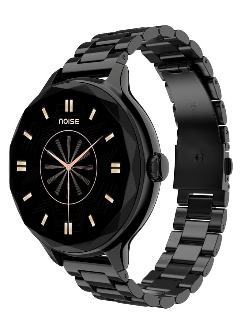 Noise Diva with Diamond Cut Dial, Glossy Metallic Finish, AMOLED Display, Premium Metal Straps, 100+ Watch Faces, Female Cycle Tracker Smart Watch for Women (Metallic Black)  - Image 1