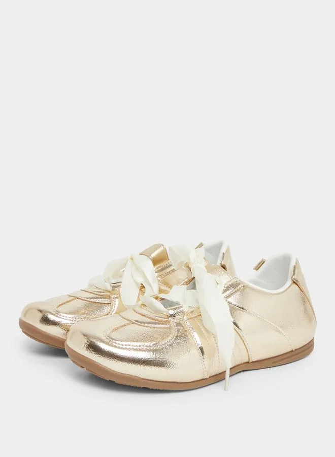 Styli Metallic Look Ribbon Trim Sneakers
