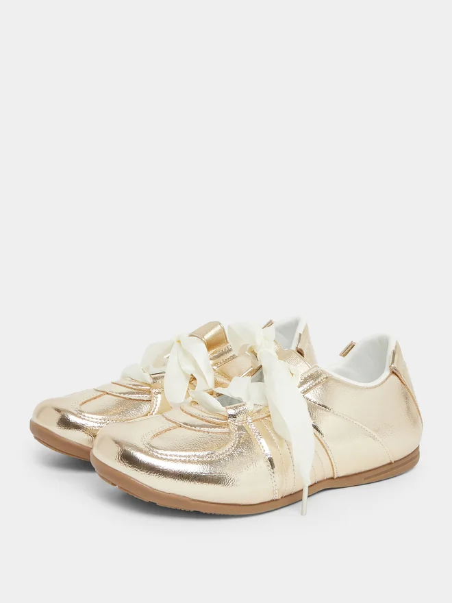 Styli  Metallic Look Ribbon Trim Sneakers for Women | Best Price UAE