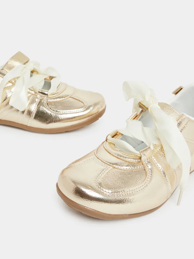 Styli  Metallic Look Ribbon Trim Sneakers for Women | Best Price UAE